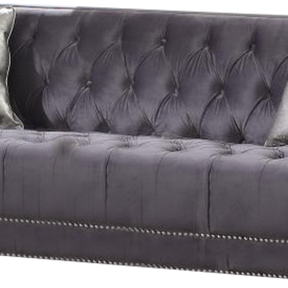 Chesterfield Design Fabric Loveseat With Button Tufting And Casters  Gray   Transitional   Loveseats   by VirVentures  Houzz