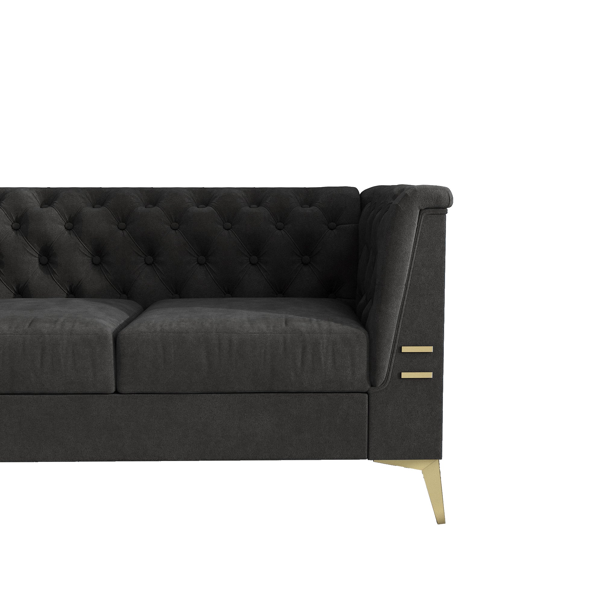 Velvet Chesterfield Style Sofa with Flared Arms and Tufted Back for Home Living Room - 3 seats Sofa Gray