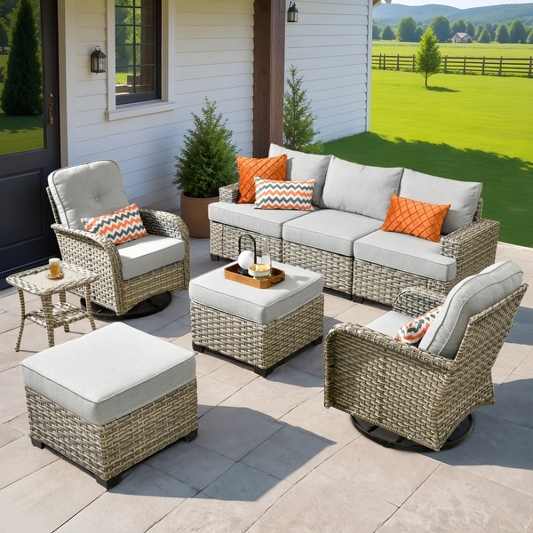 XIZZI 8piece Outdoor Grey Wicker Furniture Conversation Set