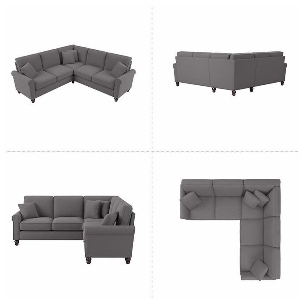 Hudson 87W L Shaped Sectional Couch in Beige Herringbone Fabric   Sectional Sofas   by Homesquare  Houzz