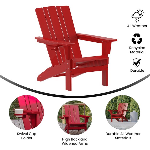 Merrick Lane Adirondack Chair With Cup Holder Weather Resistant Hdpe Adirondack Chair