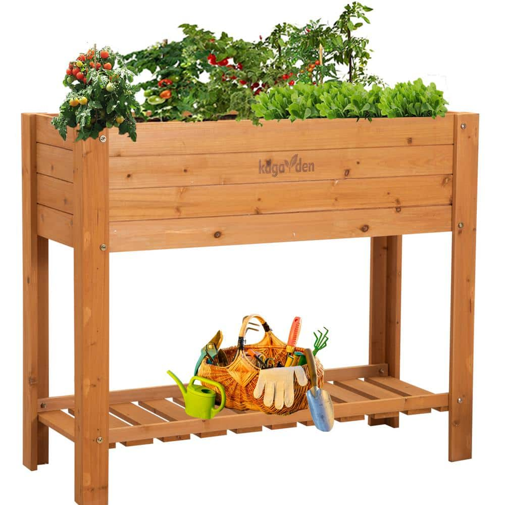 kdgarden Elevated Cedar Wood Raised Garden Bed with Shelf Outdoor Planter Box KD-WF-G