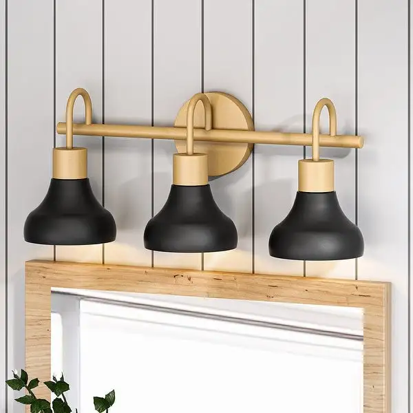 Modern 3-Light Bathroom Vanity Light with Metal Black and Gold Finish