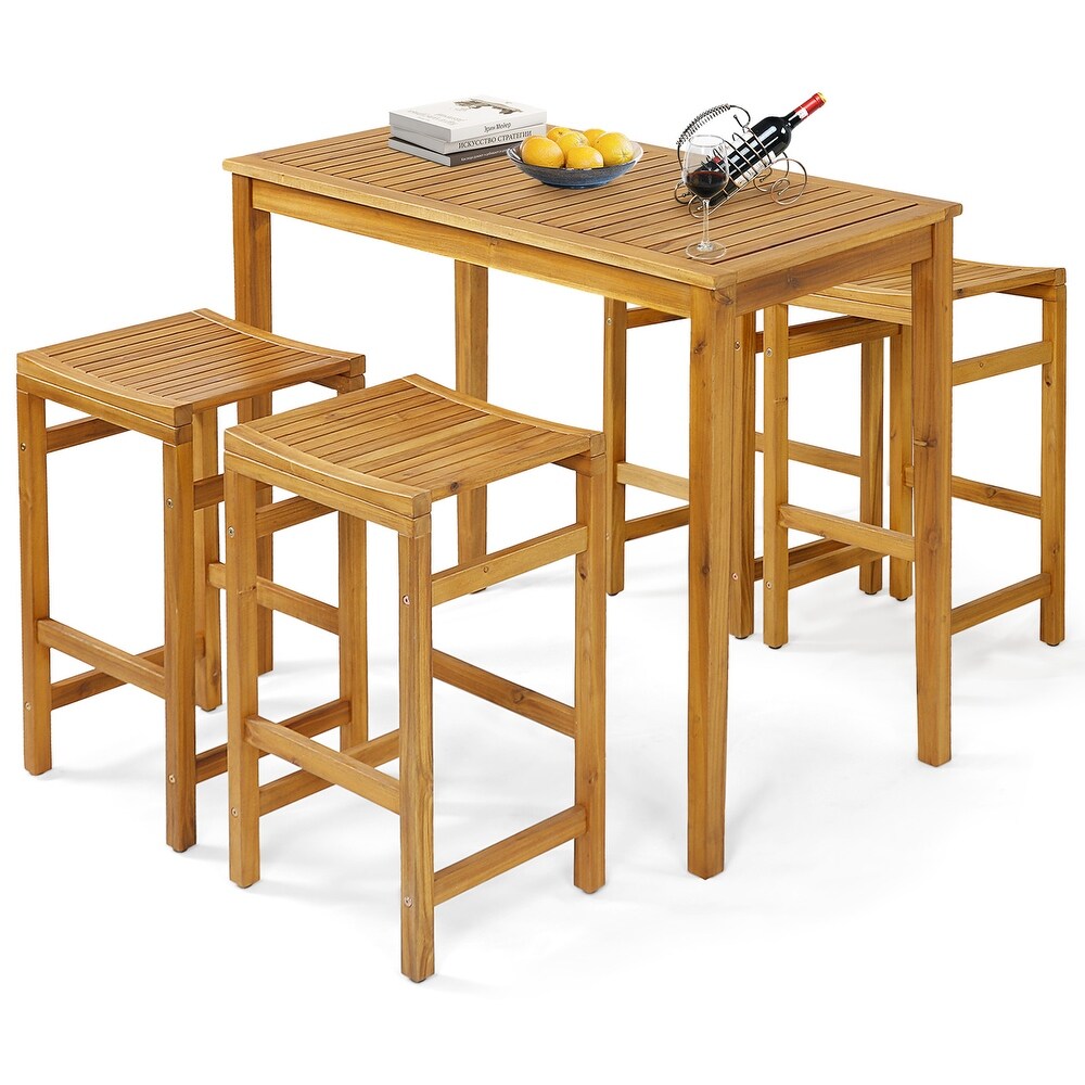 Costway 5 PCS Acacia Wood Bar Table Set 45\