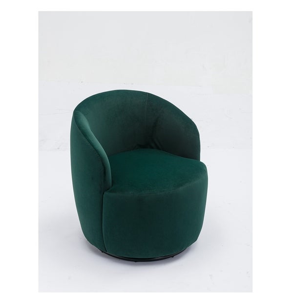 Velvet Fabric Swivel Accent Armchair Barrel Chair With Black Powder Coating Metal Ring