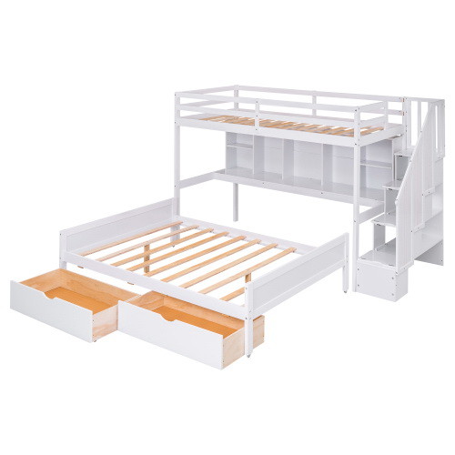 Twin XL Over Full Bunk Bed with Built in Storage S...