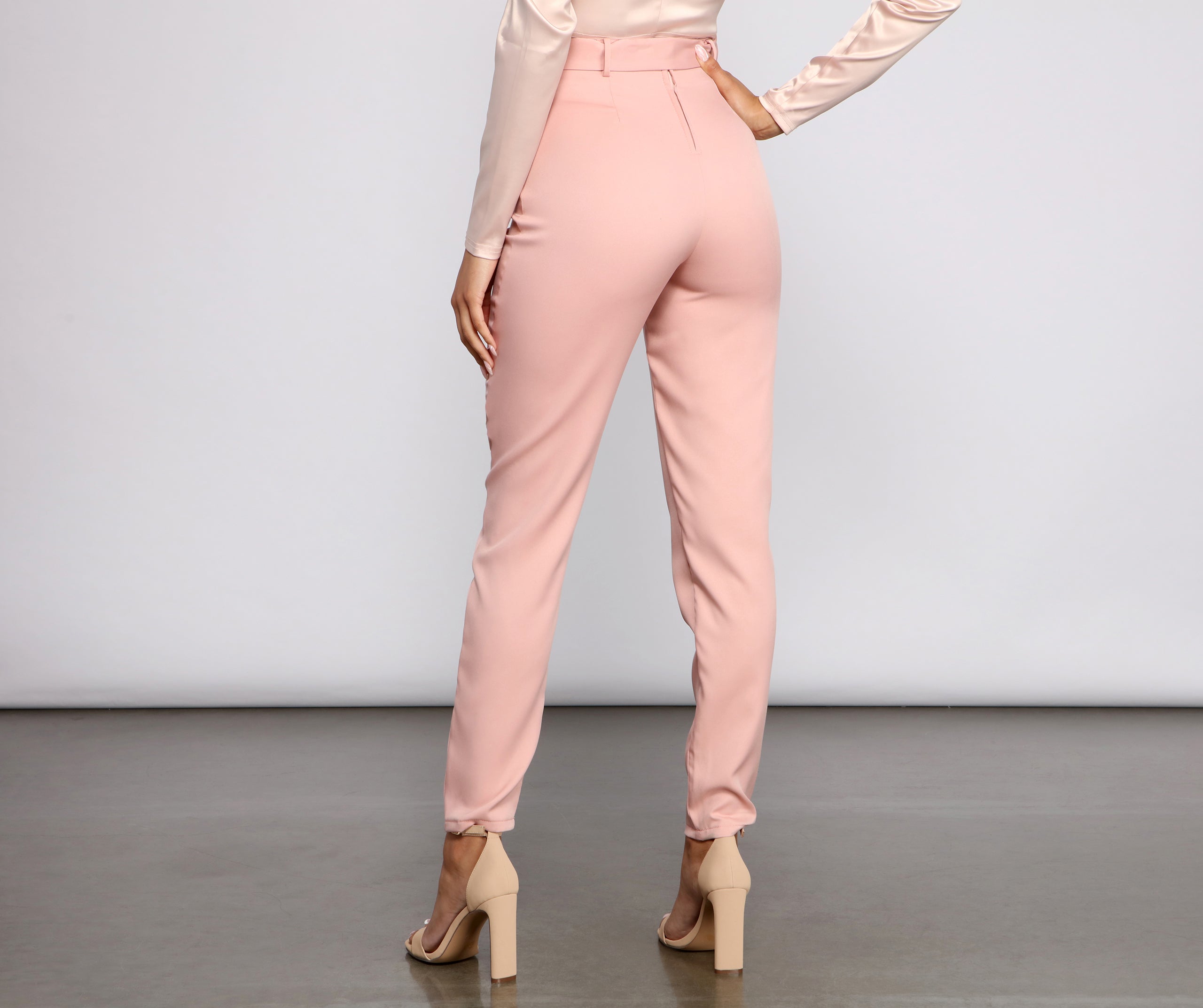 High Rise Tie Waist Tapered Pants