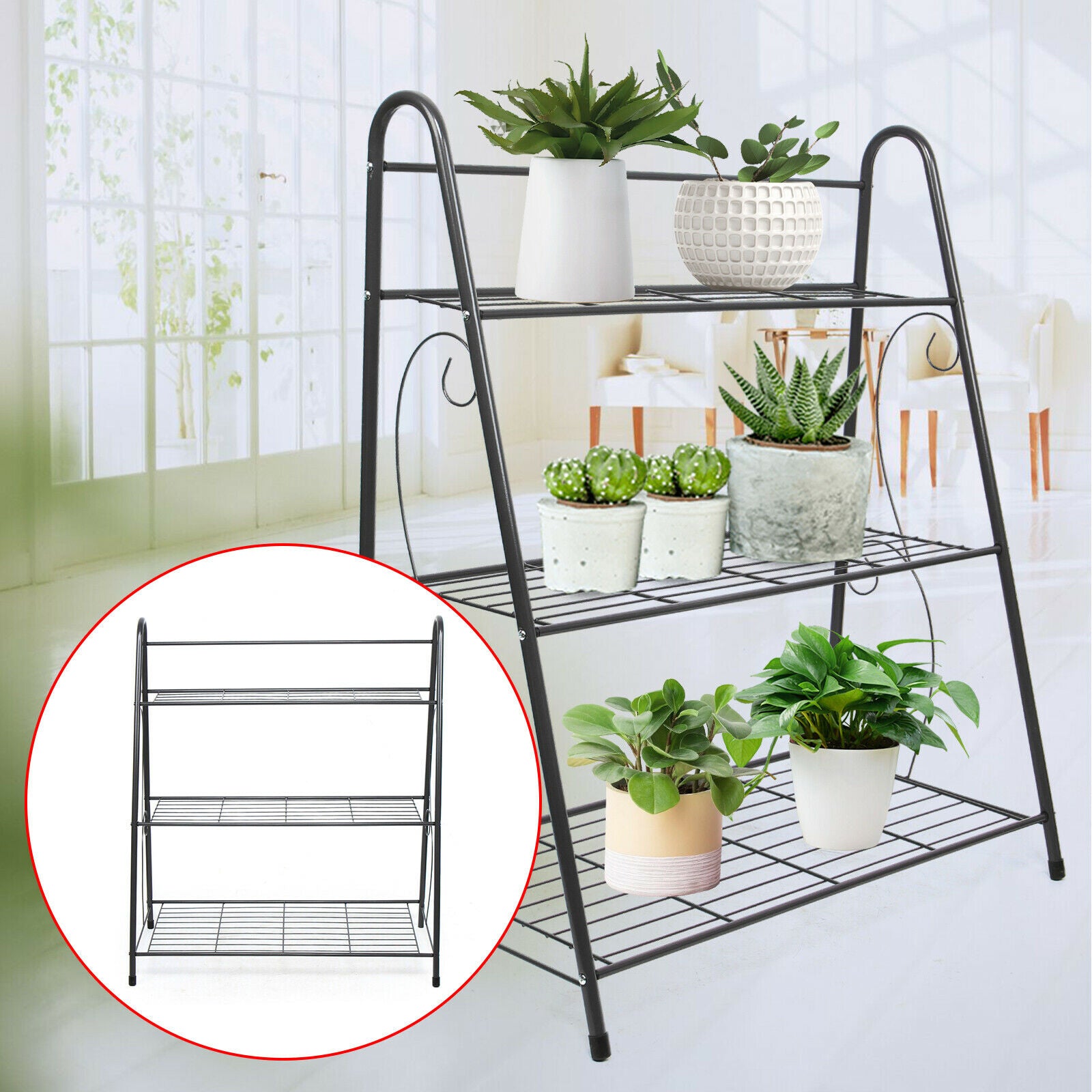 Miumaeov 3-Tier Metal Plant Stand Garden Decor Holder Flower Pot Shelf Rack