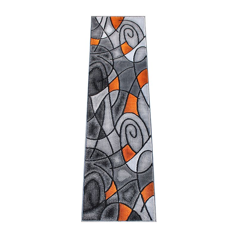 Masada Rugs Masada Rugs Trendz Collection 2'x7' Modern Contemporary Runner Area Rug in Orange， Gray and Black