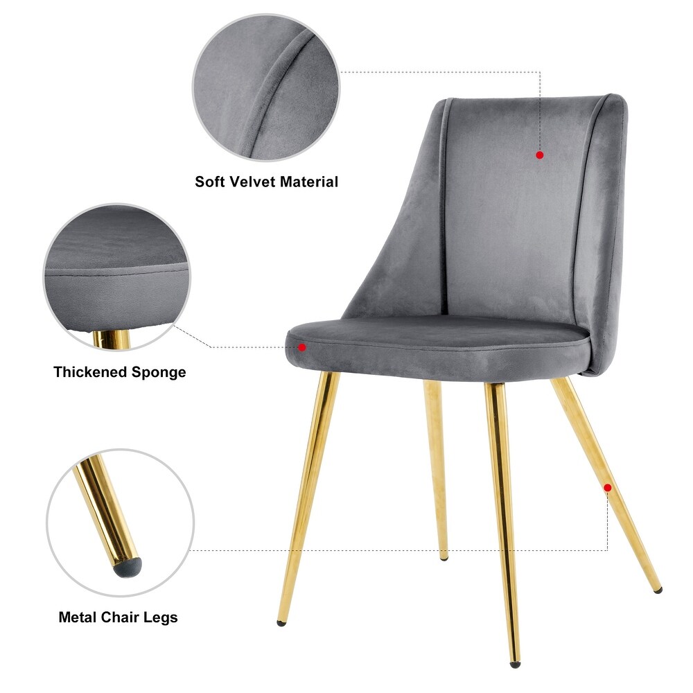 Modern Grey Velvet Dining Chairs   Fabric Accent Upholstered Chairs Side Chair with gold Legs (set of 4)