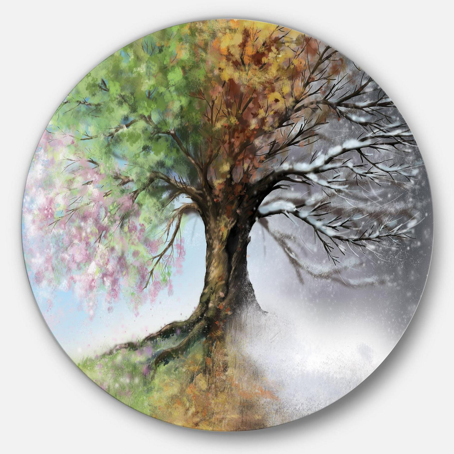 Designart Tree with Four Seasons Tree Painting Circle Metal Wall Art