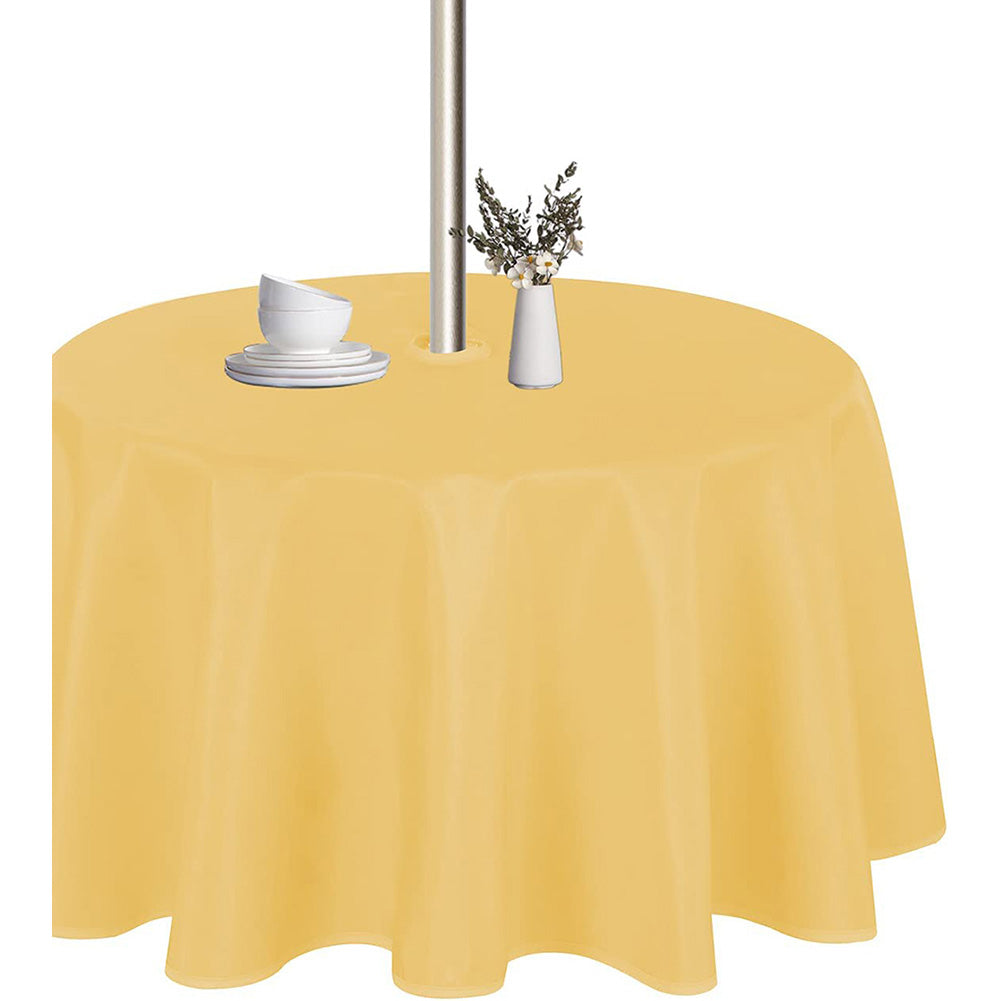 Outdoor And Indoor Tablecloth - Washable Waterproof Wrinkle Free Table Cloth With Zipper And Umbrella Hole For Spring/Summer/Party/Picnic/Bbqs/Patio (Round 60 Inch, Yellow)