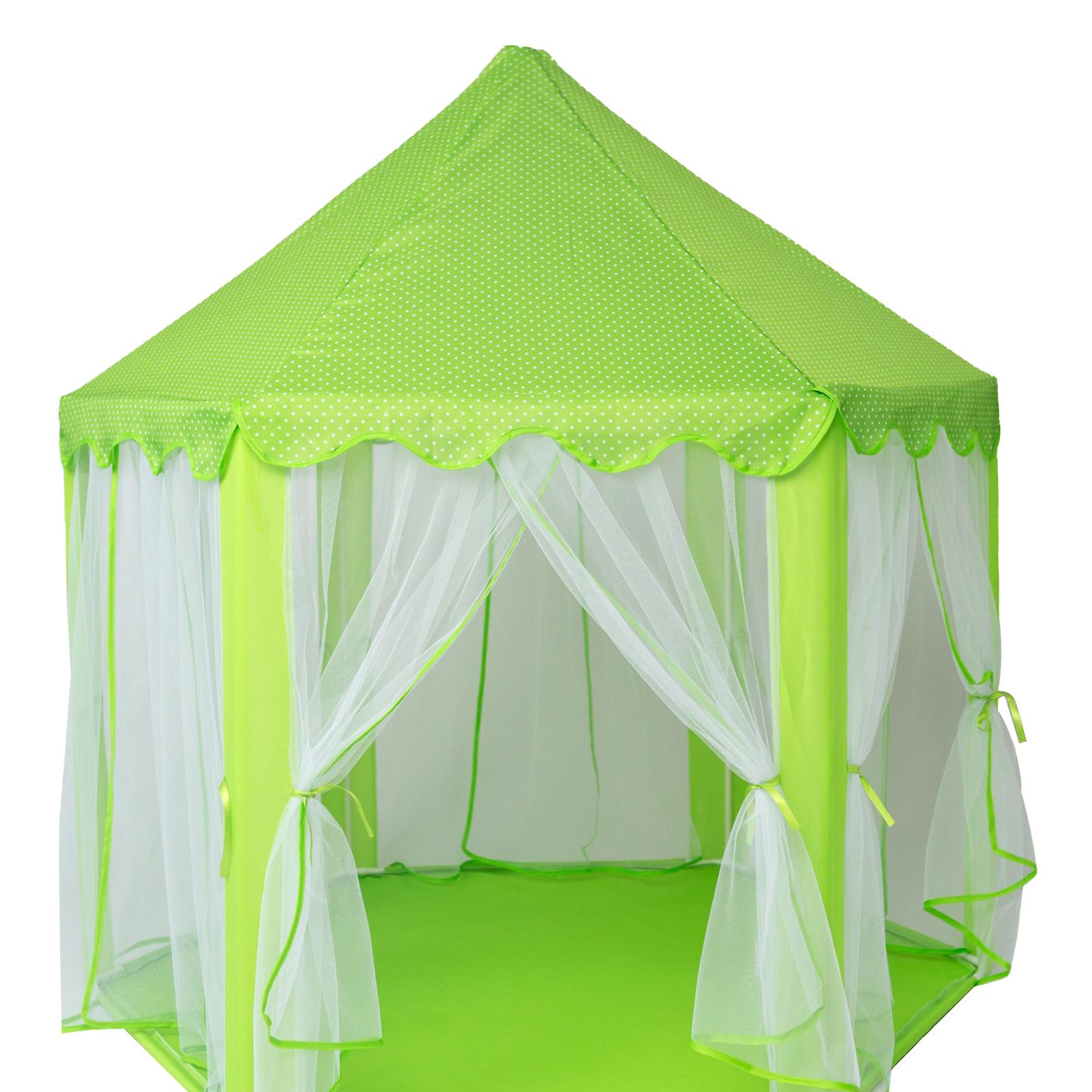 Castle Princess Tents for Kids Mesh Design Foldable Large Space Reinforced PVC Hexagonal Tents for Backyard Green