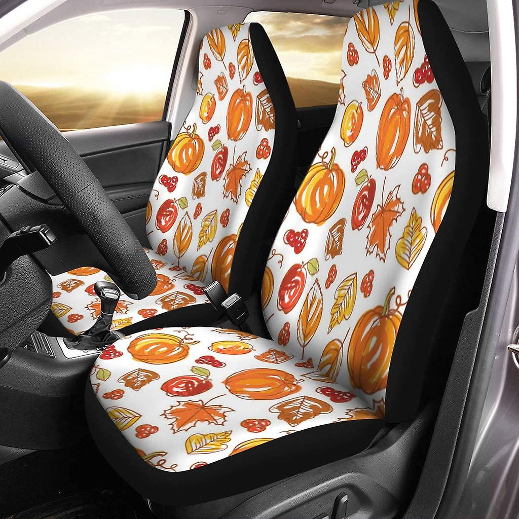 Set Of 2 Car Seat Covers Thanksgiving Pumpkin Universal Auto Front Seats Protector Fits For Car，suv Sedan，truck D---45815