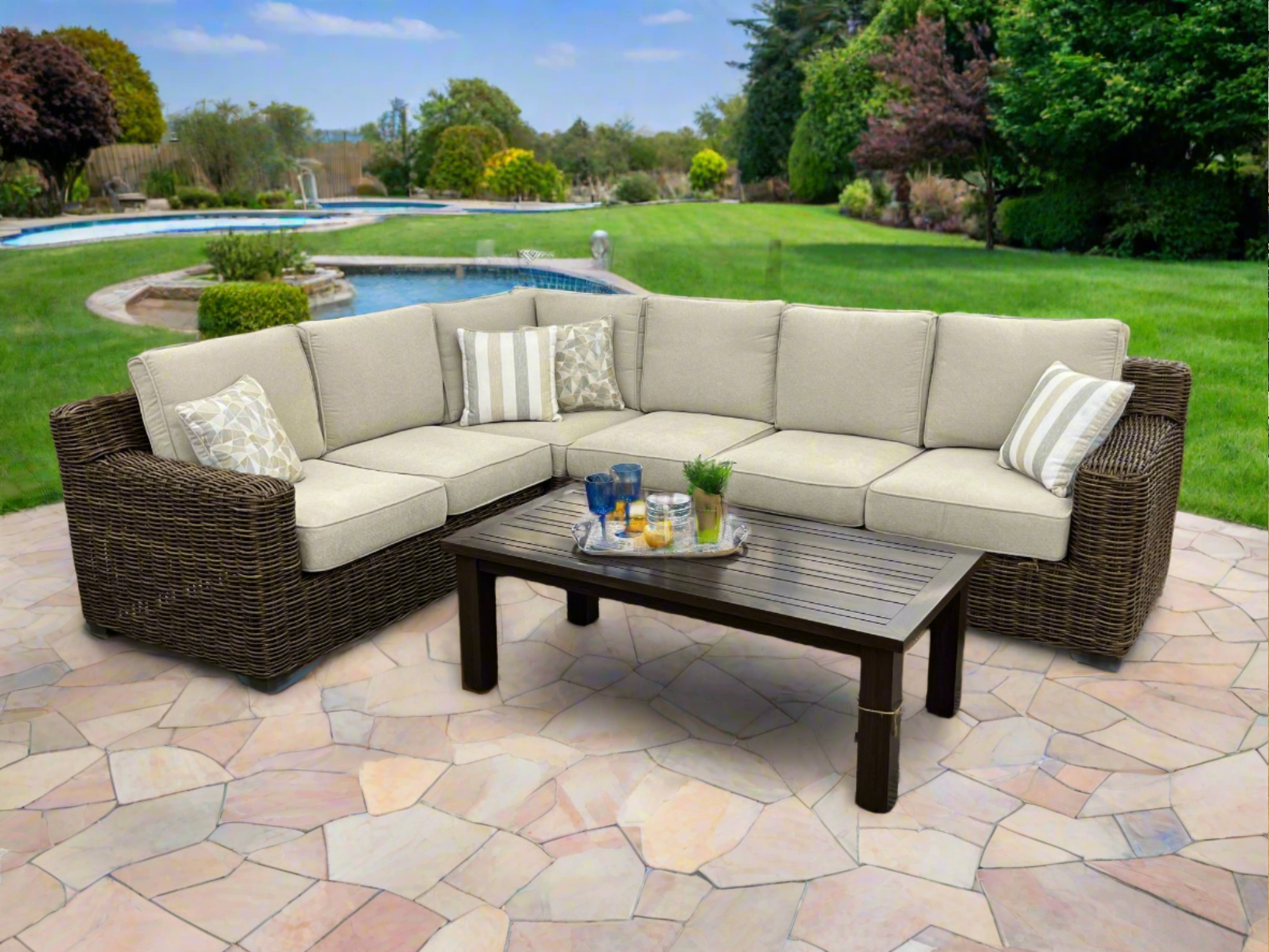 Carmel Brown Outdoor Sectional with LUX Heavy Weave