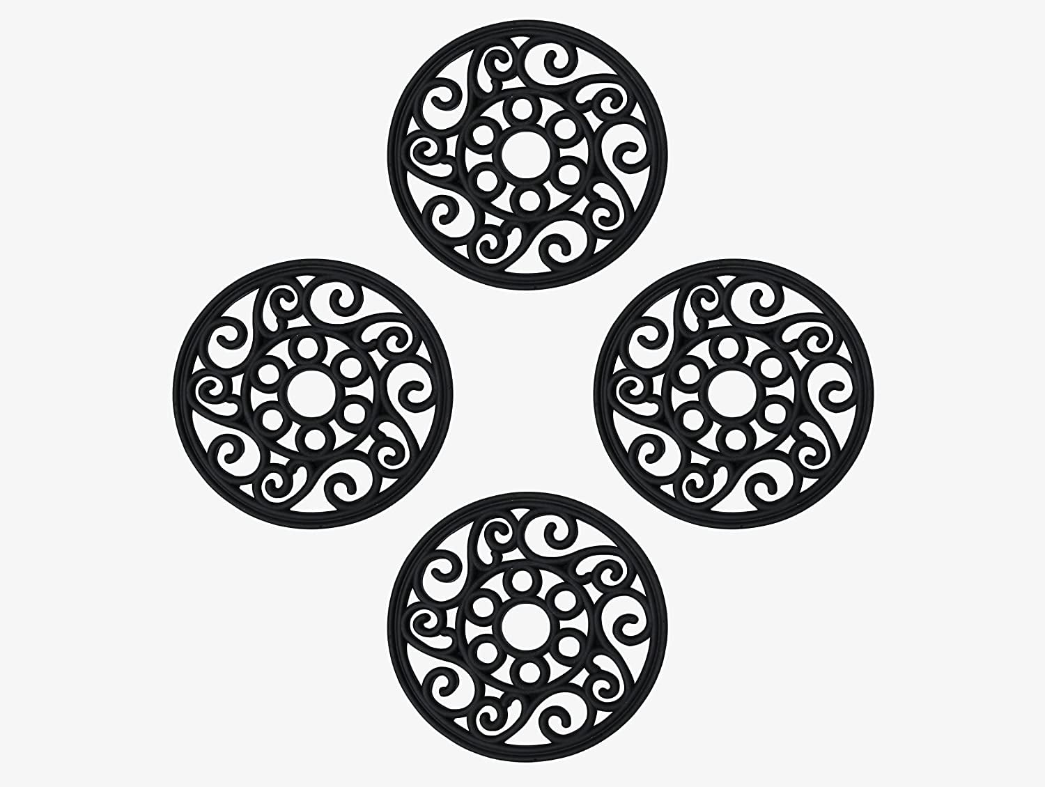 A1 Home Collections Multi Functional-Garden Stepping Stone Mat Round, Natural Rubber Heavy-Duty Beautiful Hand Finished Design 12"X12" Set of 4, Alora Paisley Black