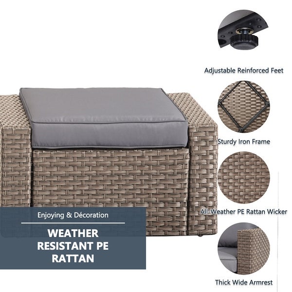 3 Piece Outdoor Ottomans with Glass Coffee Table - Overstock - 37928260