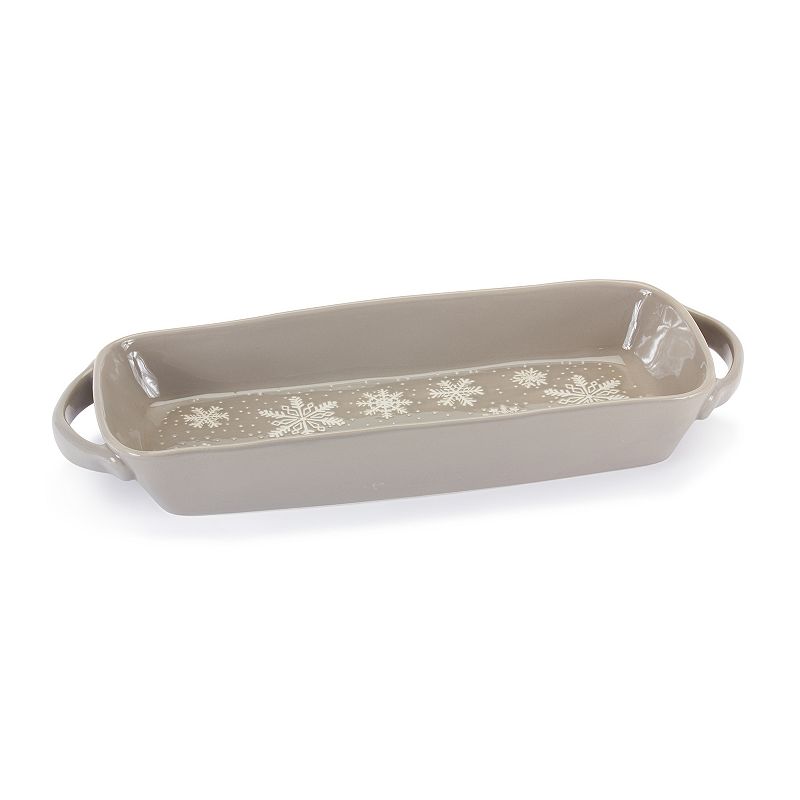 Stoneware Dish With Snowflake Design And Handles (set Of 2)