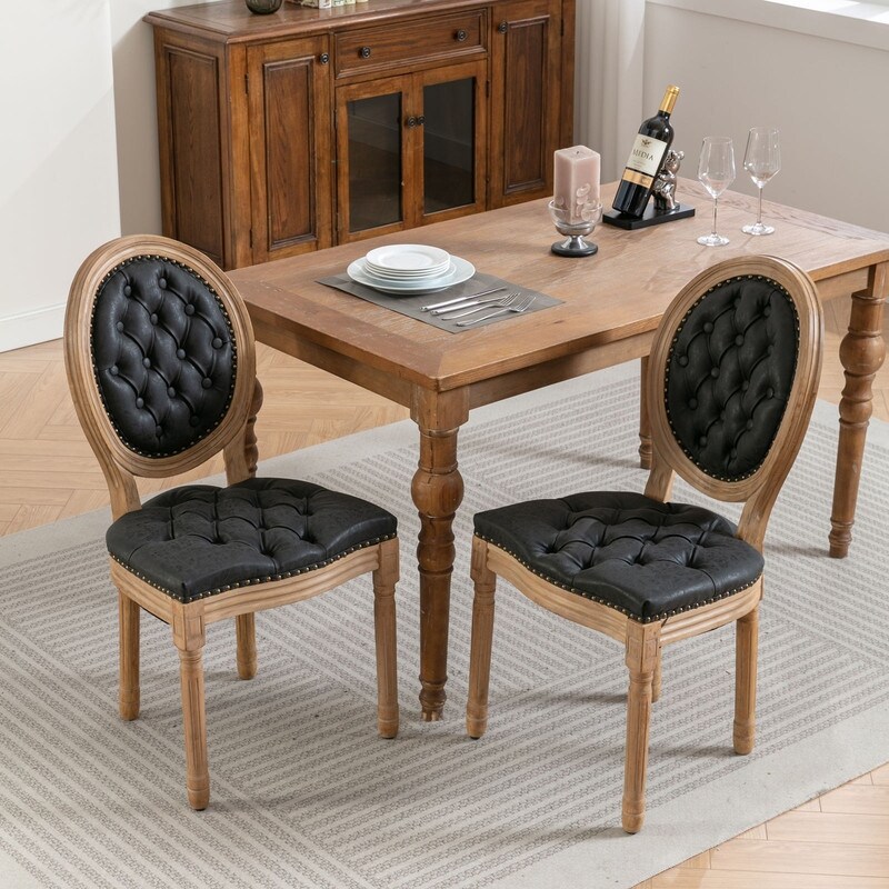 Grondin French Style King Louis Back Side Chair Set of 2  Dining Chairs with Faux Leather Upholstery and Rubberwood Frame