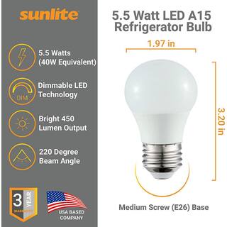 Sunlite 5.5 Watt A15 LED Dimmable ENERGY STAR Refrigerator Appliance Light Bulb in Daylight 5000K (6-Pack) HD03013-6