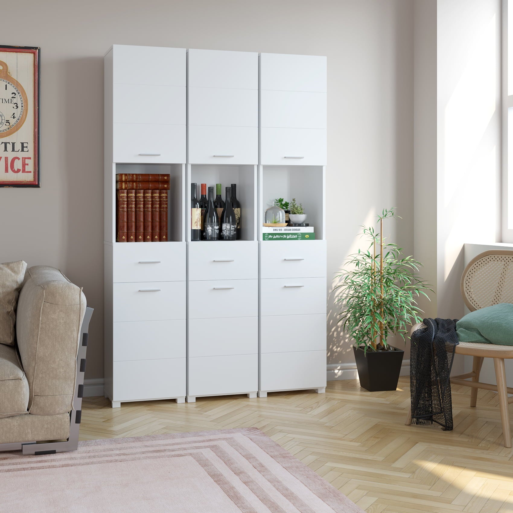 Homfa White Cabinet with Doors and Shelves, 71'' Floor Standing Wood Shelving Units for Bathroom