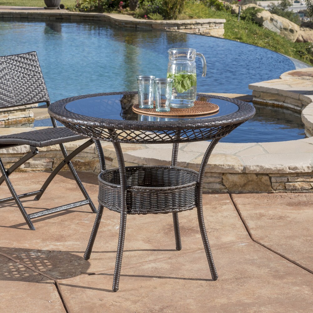 Figi Outdoor 34 inch Wicker Glass Table (ONLY) by Christopher Knight Home