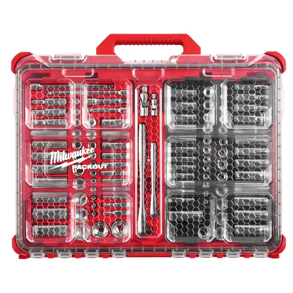 Milwaukee 106-Piece 1/4 and 3/8 Metric and SAE Ratchet and Socket Set with PACKOUT Low-Profile Organizer