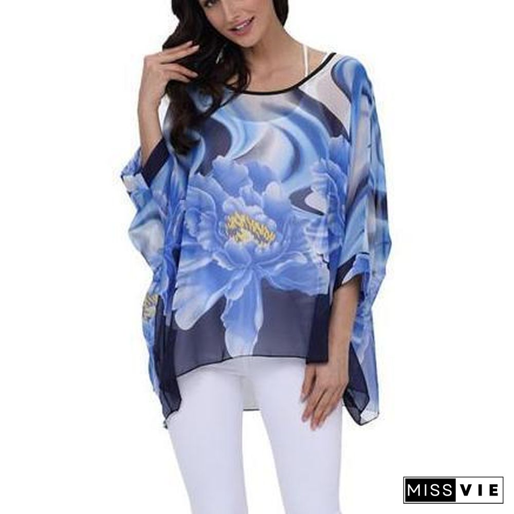 6XL Plus Size Women Batwing Sleeve Casual Chiffon Tops Blouses