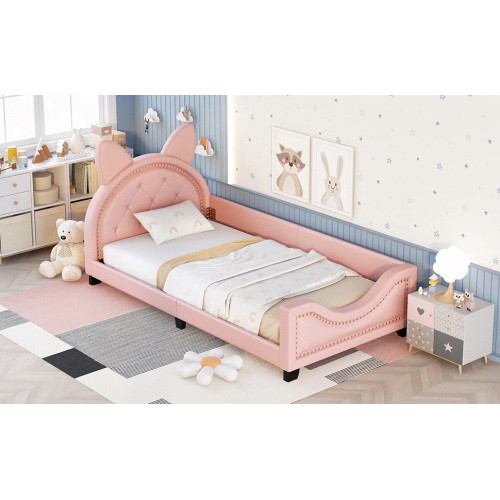 Twin Size Upholstered Daybed with Carton Ears Shap...