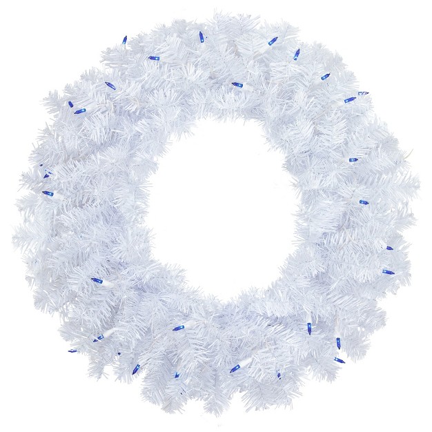 Northlight Pre lit Woodbury White Pine Artificial Christmas Wreath 24 inch Blue Lights