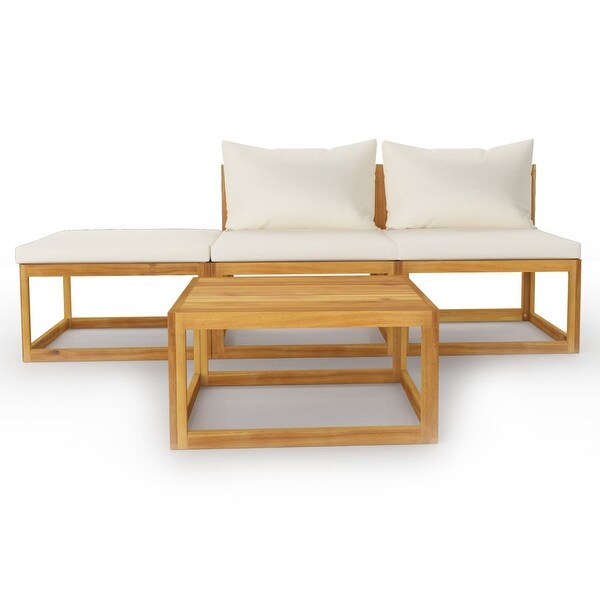 vidaXL 4 Piece Patio Lounge Set with Cushion Cream Solid Acacia Wood