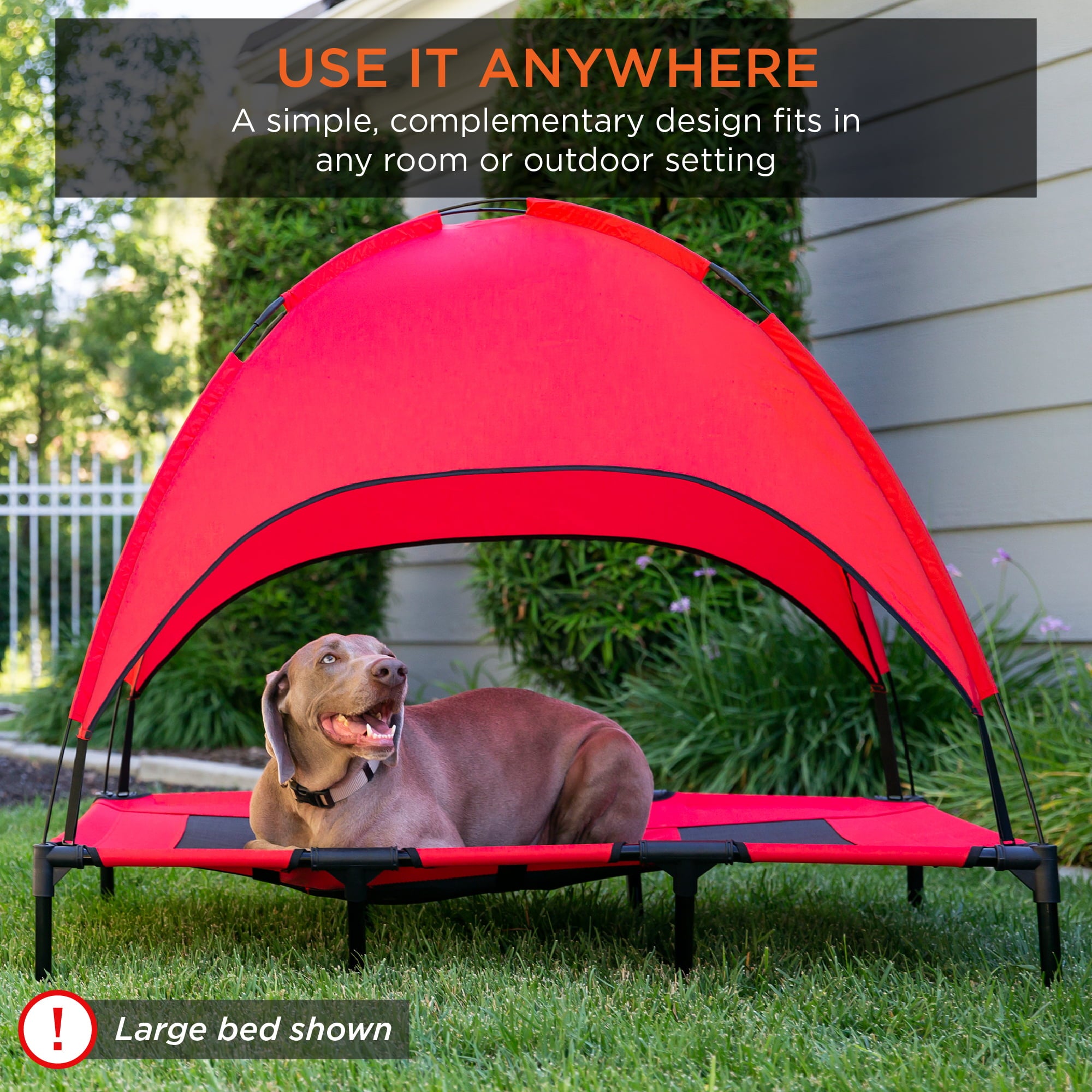 Best Choice Products 36in Outdoor Raised Mesh Cot Cooling Dog Pet Bed w/ Removable Canopy, Travel Bag - Red