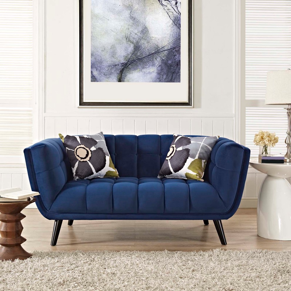 Modern Contemporary Urban Living Loveseat Sofa  Velvet Fabric   Midcentury   Loveseats   by House Bound  Houzz