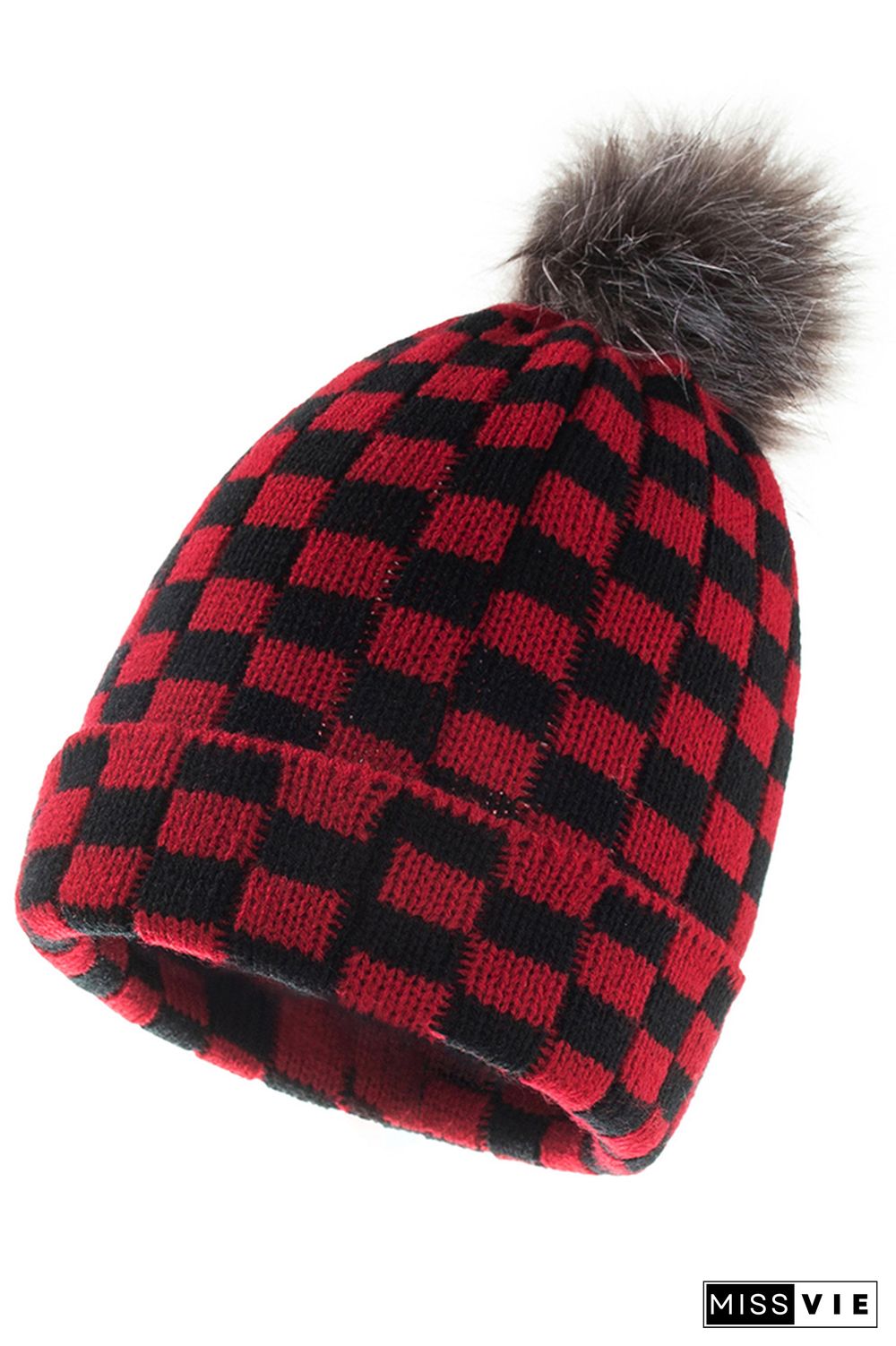 Black White Red Plaid Parent-child Knitted Hat & Scarf 4pcs Set Wholesale MOQ3pcs