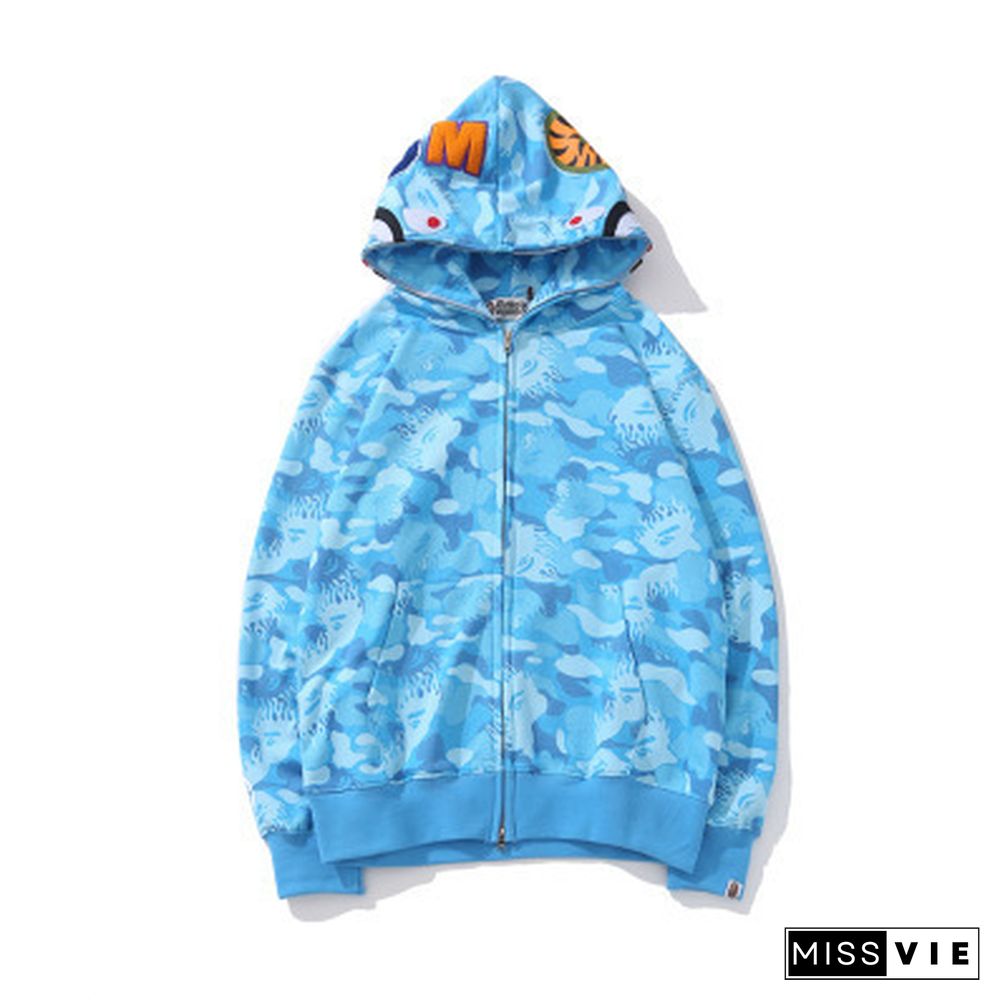 Fashion Shark Head Print Sweatshirt Hooded Jacket