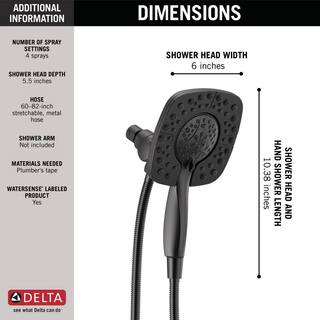 Delta In2ition 4-Spray Patterns 1.75 GPM 6 in. Wall Mount Dual Shower Heads in Matte Black 58498-BL