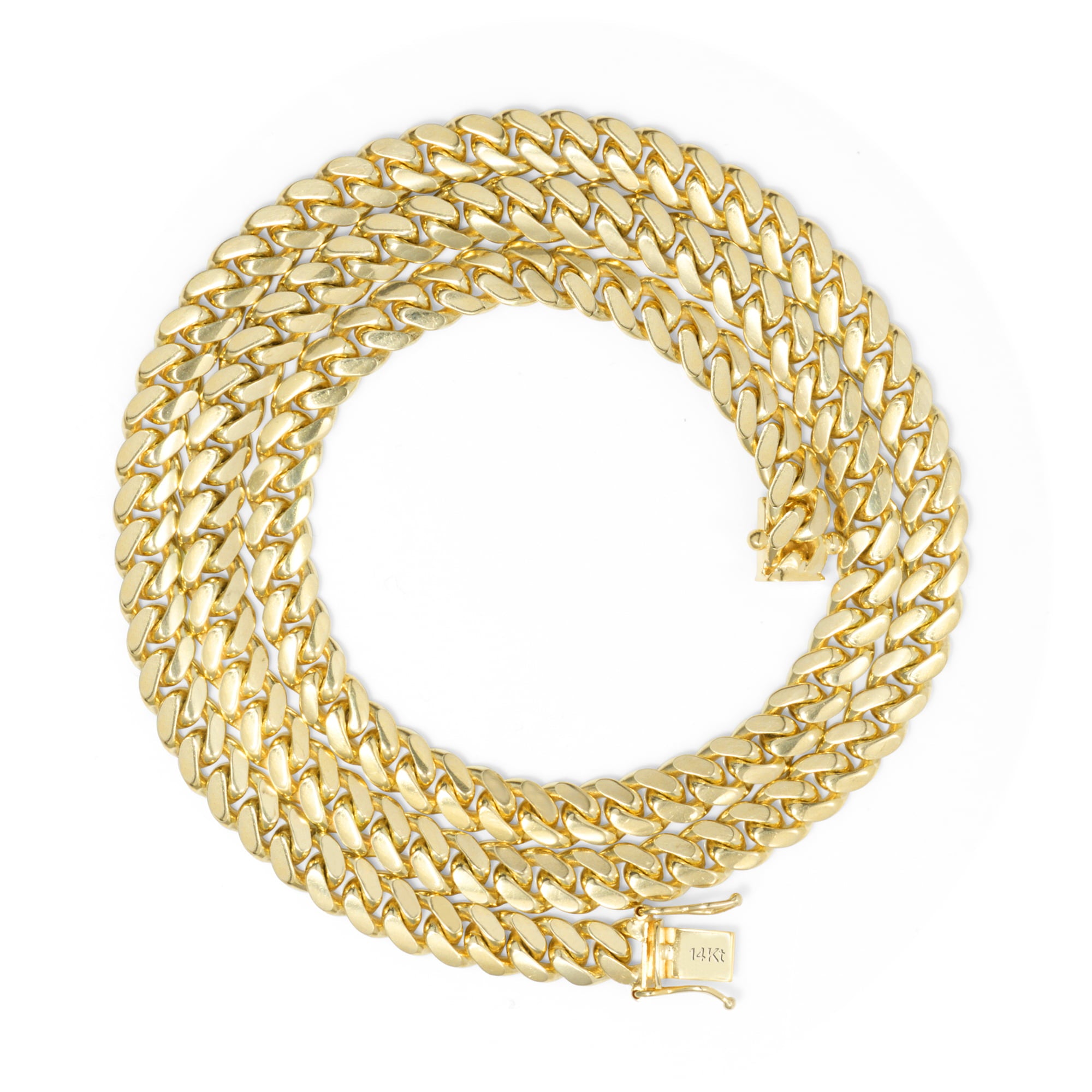 Nuragold 14k Yellow Gold 7mm Solid Miami Cuban Link Chain Necklace， Mens Jewelry with Box Clasp 20