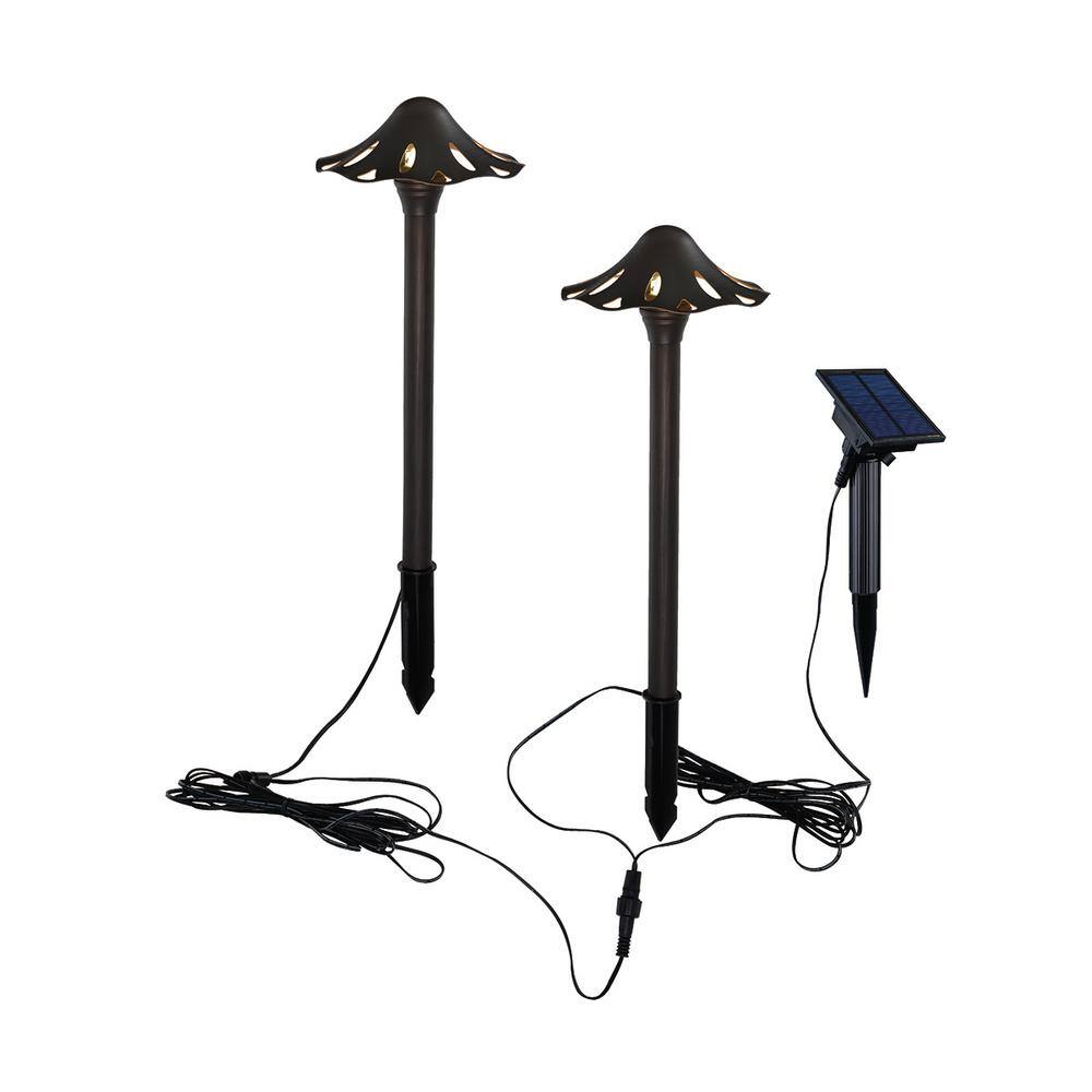 Hampton Bay Solar Oil Rubbed Bronze Outdoor Integrated LED Mushroom Landscape Path Light with Remote Solar Panel (2-Pack) 29152