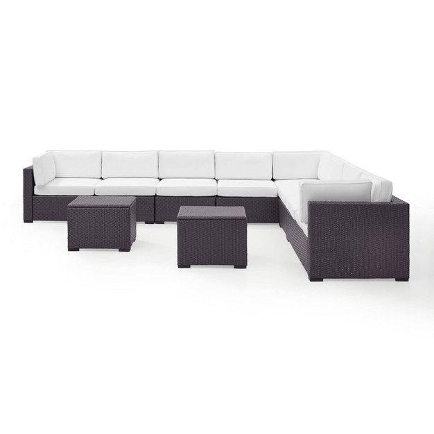 Biscayne 7pc Outdoor Wicker Sectional Set With 2 Coffee Tables amp 3 Corner Seats White Crosley