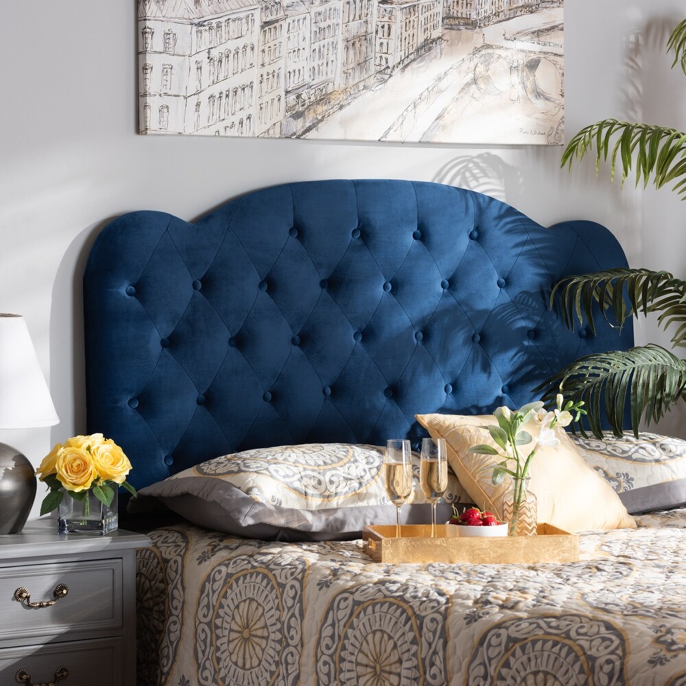 Clovis Modern and Contemporary Velvet Upholstered Headboard Navy Blue