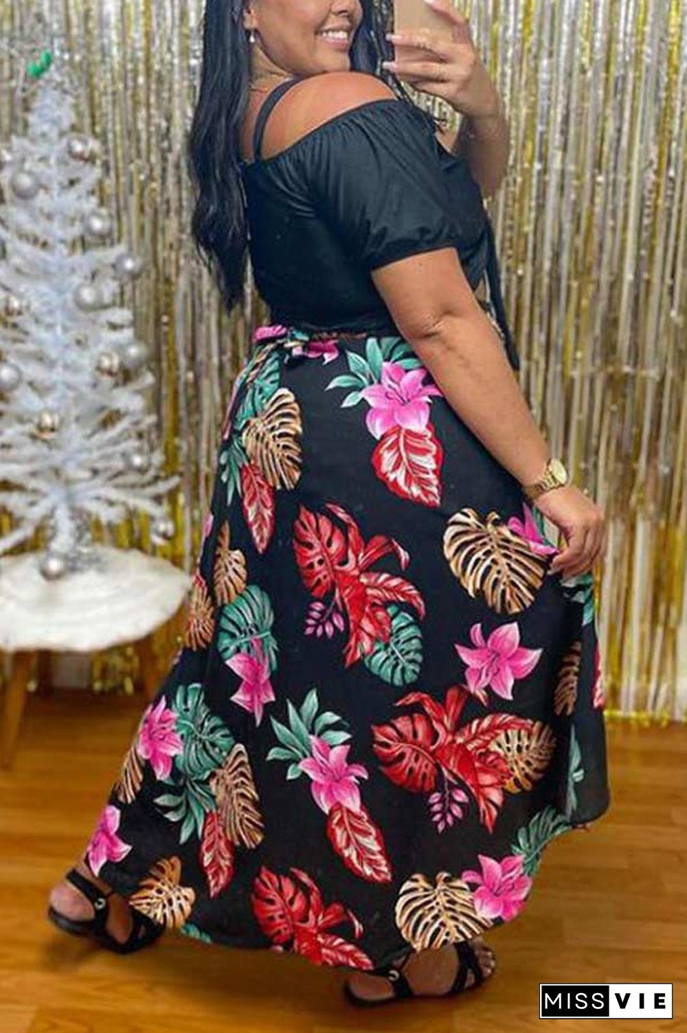 Sexy Summer Digital Printing Split Skirt Set