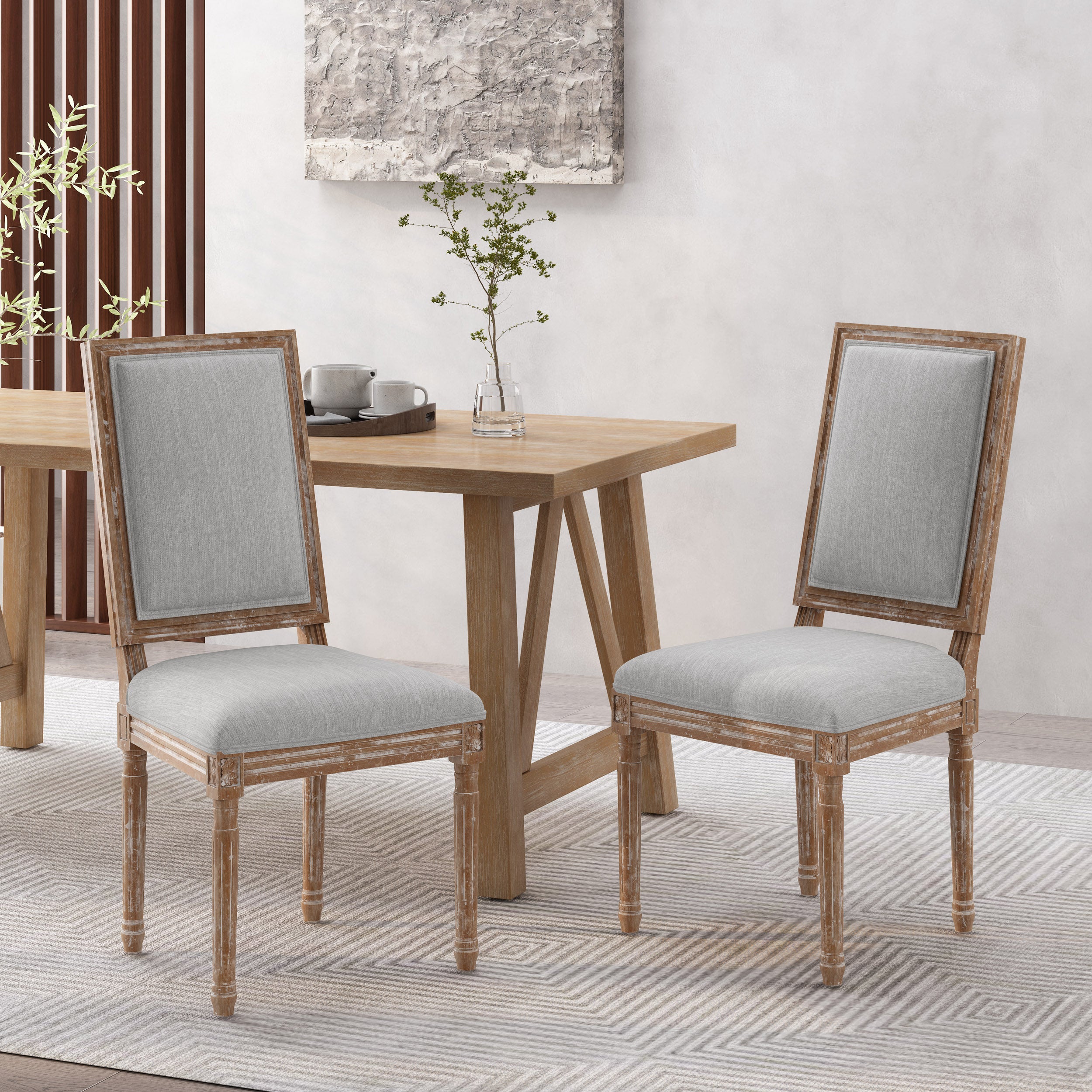 Amy French Country Wood Upholstered Dining Chair, Set of 2