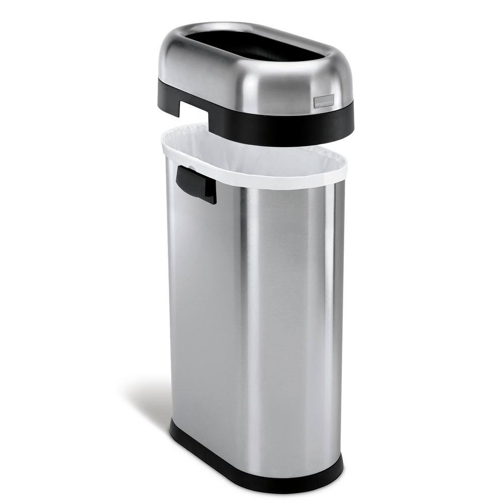 simplehuman 50-Liter13 Gal. Heavy-Gauge Brushed Stainless Steel Slim Open Top Commercial Trash Can CW1467