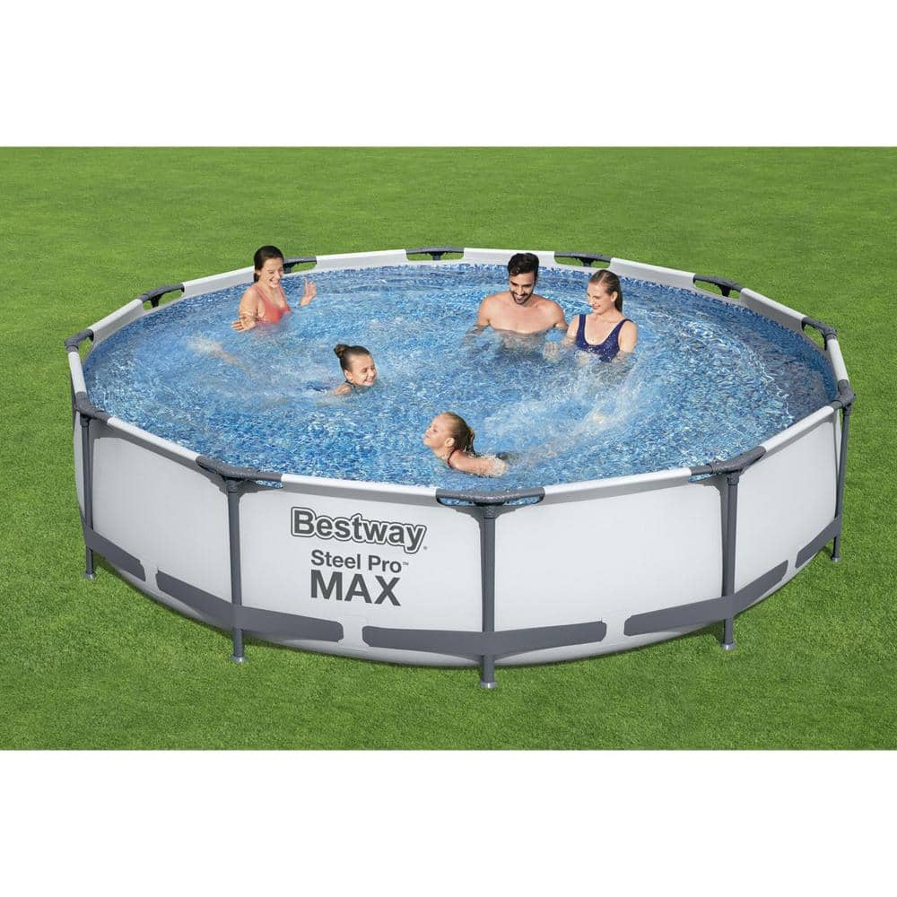 Bestway Steel Pro Max 12 ft. Round x 30 in. Deep Above Ground Swimming Pool and Pump 56417E-BW