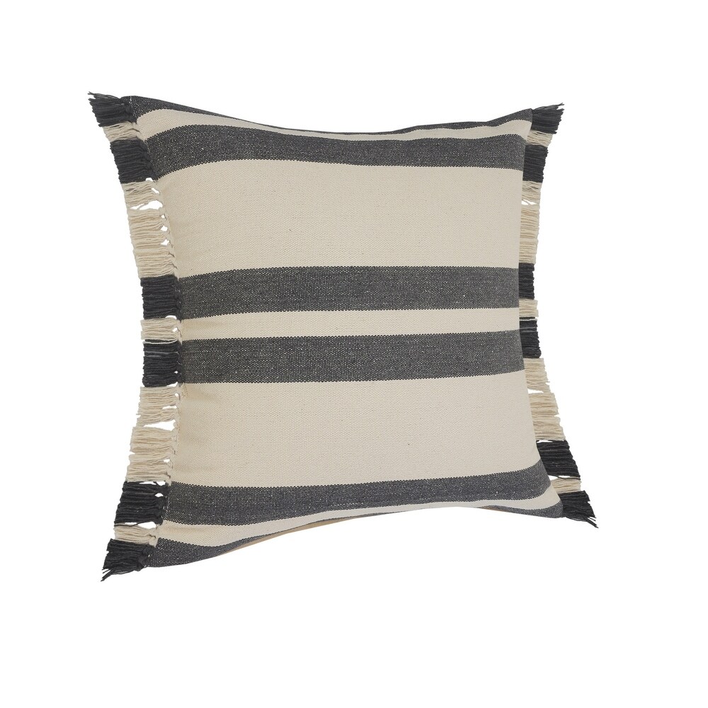 LR Home Gray Double Striped Throw Pillow with Fringe