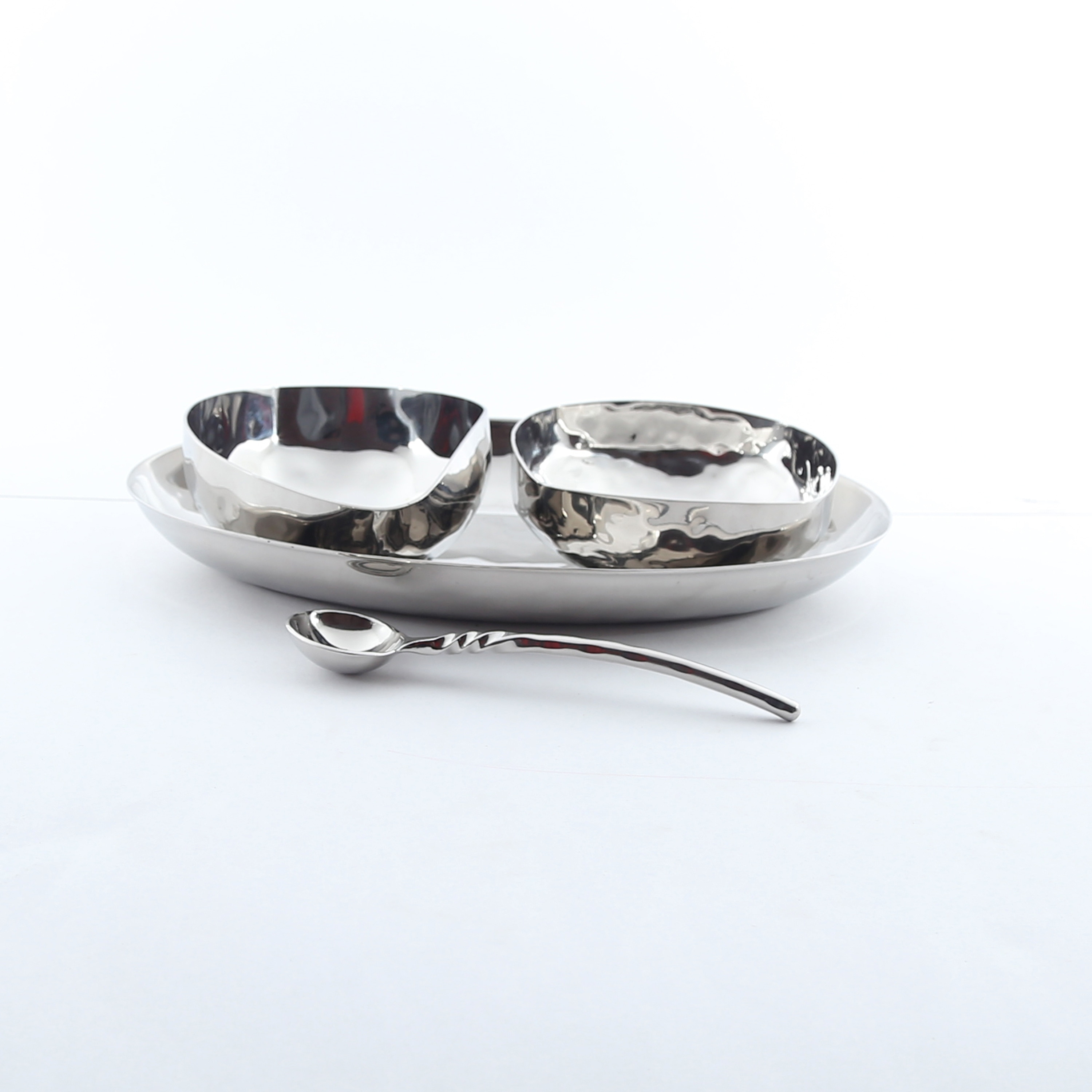 Full Polished Hammered Stainless Steel 4 Pcs. Cream and Sugar Set