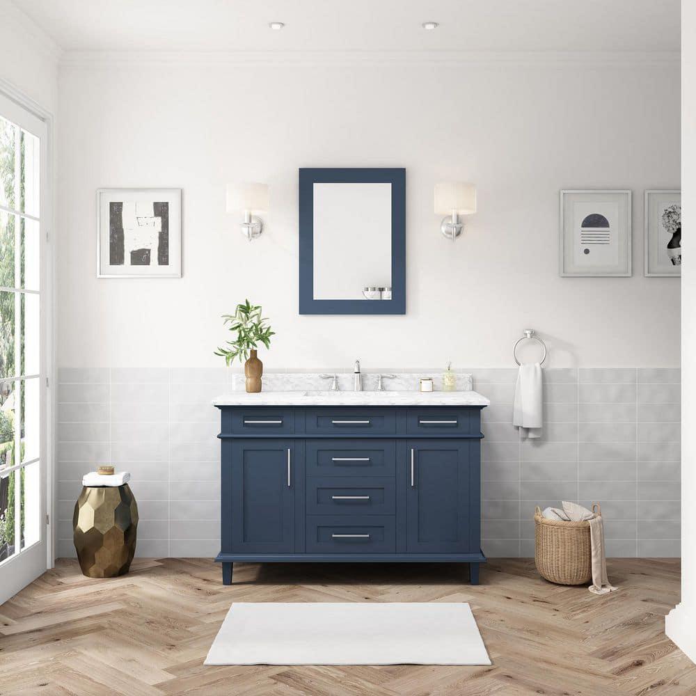 Home Decorators Collection Sonoma 48 in W x 22 in D x 3450 in H Bath Vanity in Midnight Blue with Carrara Marble Top