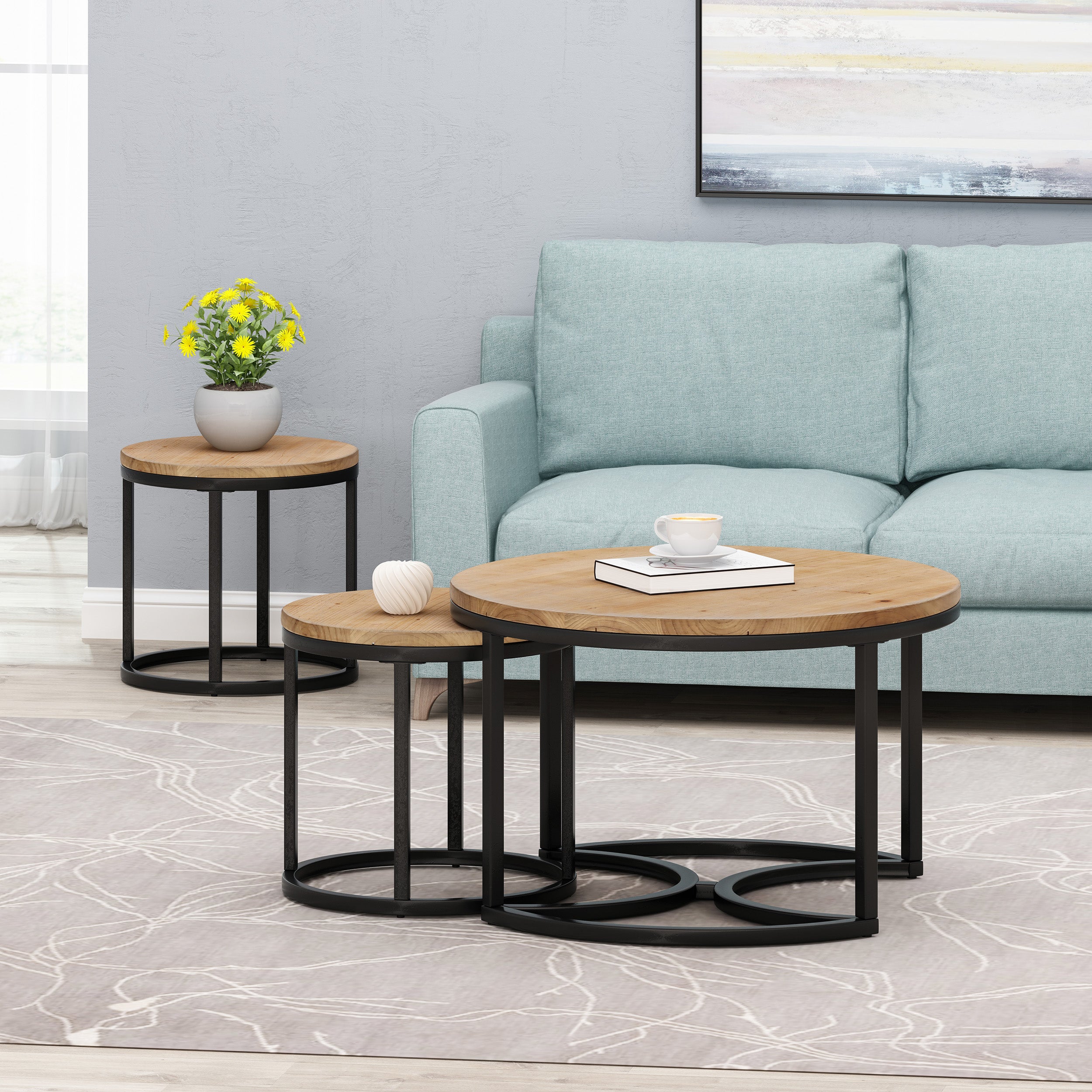 Pia Modern Industrial Coffee Table Set