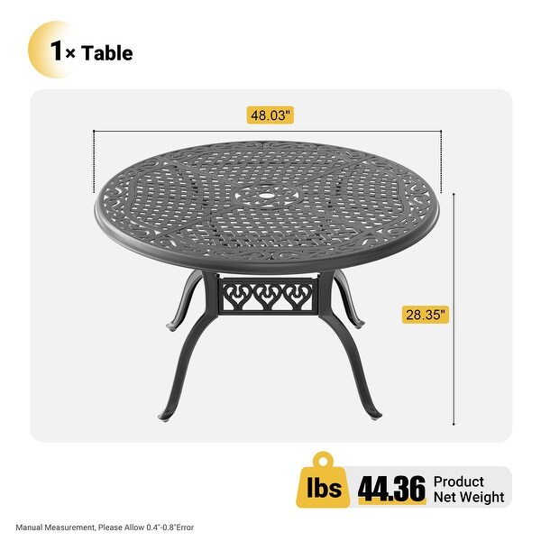 48.03 in. Black Round Cast Aluminum Patio Dining Table