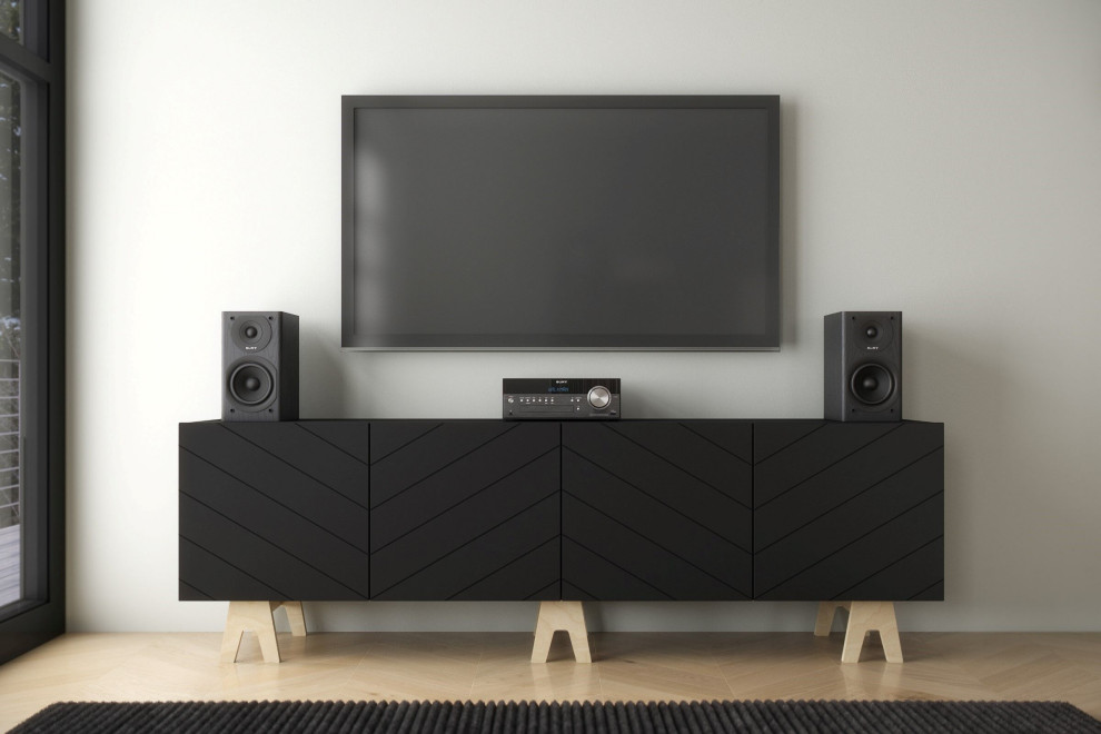 Nexera 119274 Runway Tv Stand  72 quotBlack and Russian Birch Plywood   Transitional   Entertainment Centers And Tv Stands   by VirVentures  Houzz